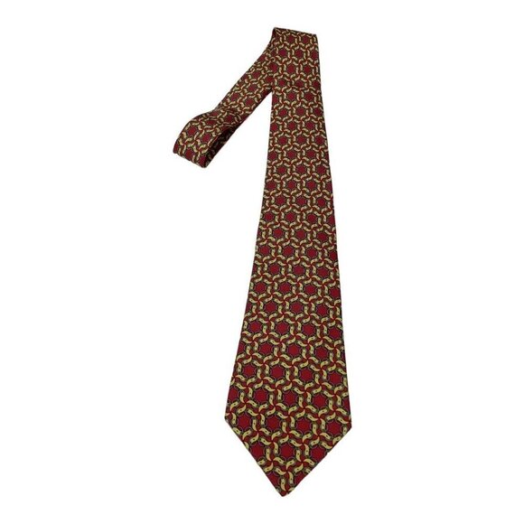 HERMES PARIS Vintage 7420 HA Red Yellow Belt Print Silk Tie France W: 3.5" EX CD - Picture 6 of 7